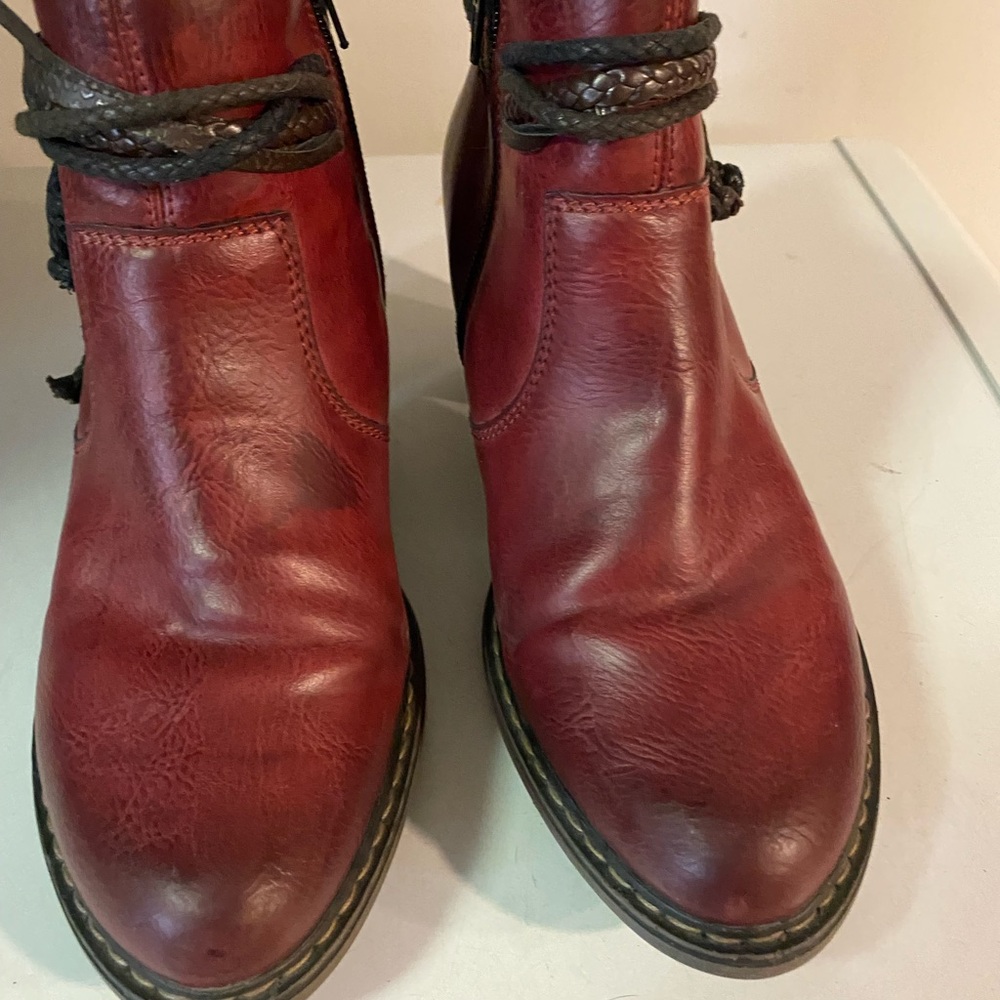 Rieker Women's Red Combat Boots